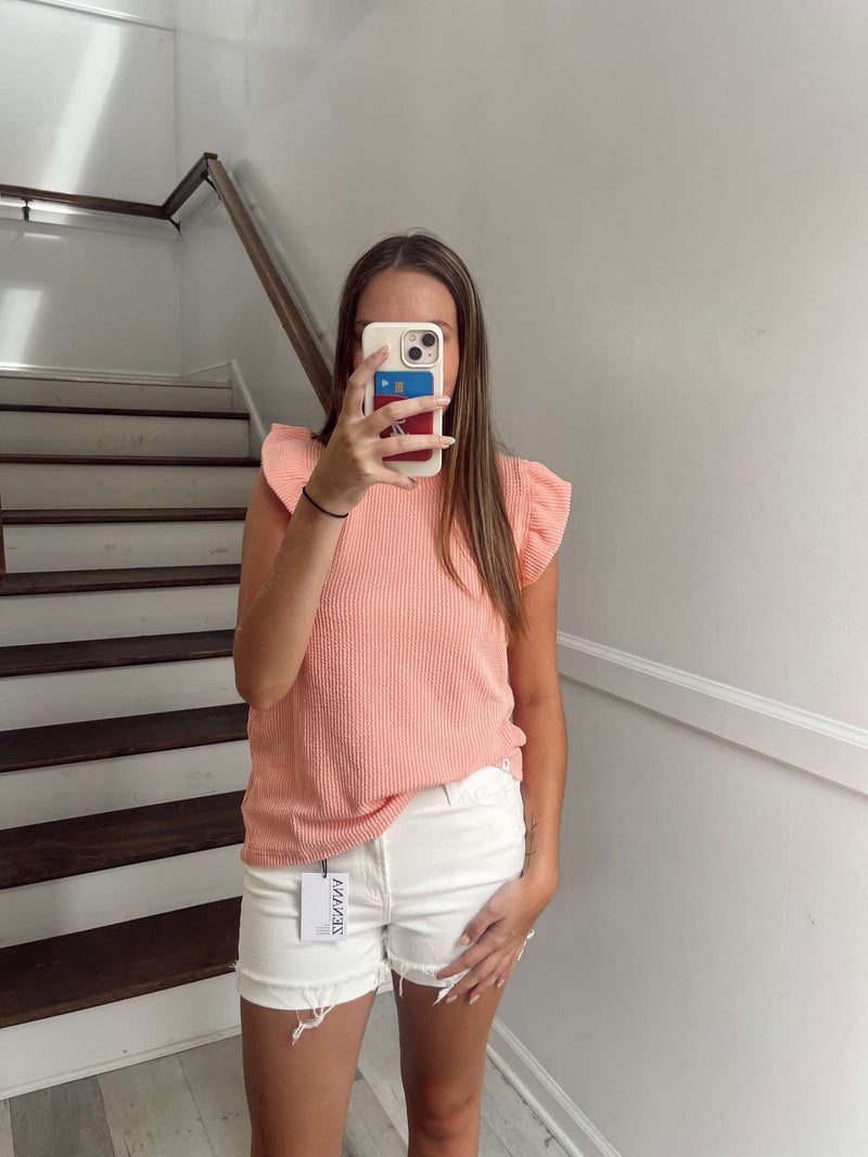 Coral ruffle sleeve top