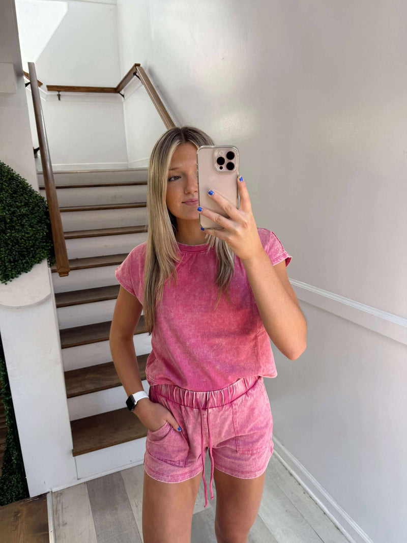 pink acid washed set