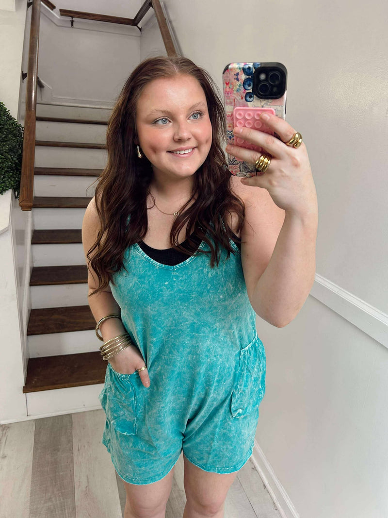 LT TEAL ACID CRINKLE WASHED Romper