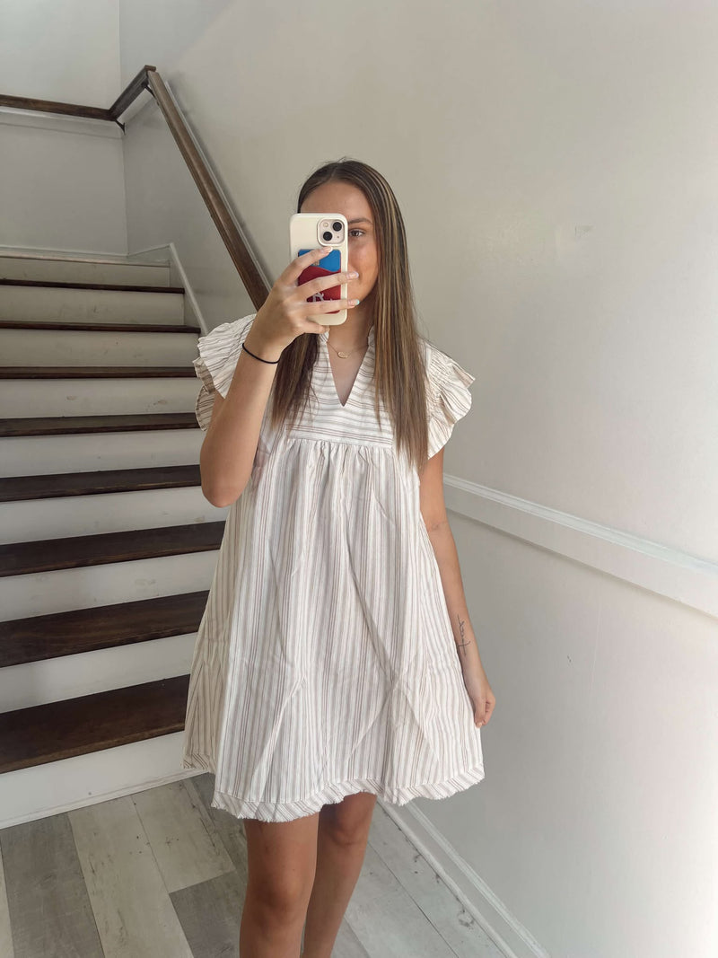 MOCHA STRIPED BABYDOLL DRESS