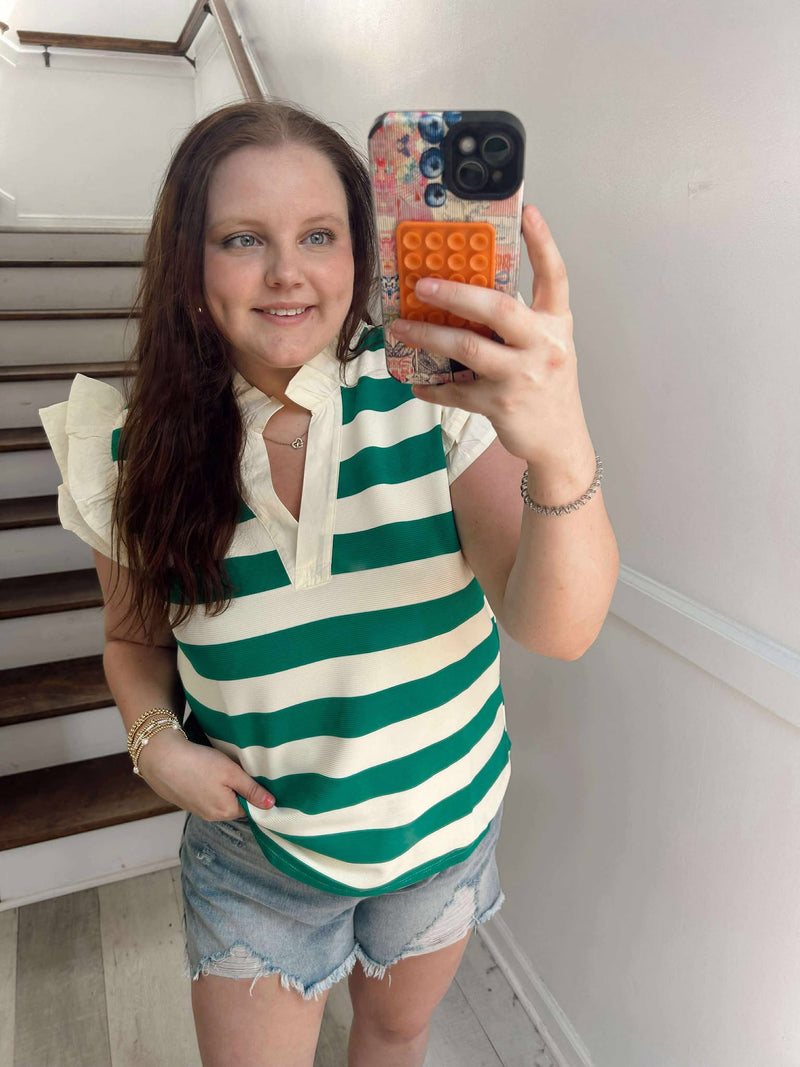 KELLY GREEN STRIPS BLOUSE