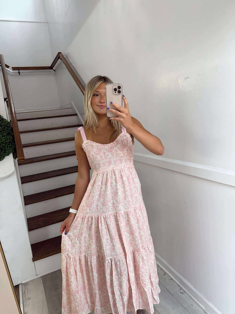 bubble gum tiered maxi dress