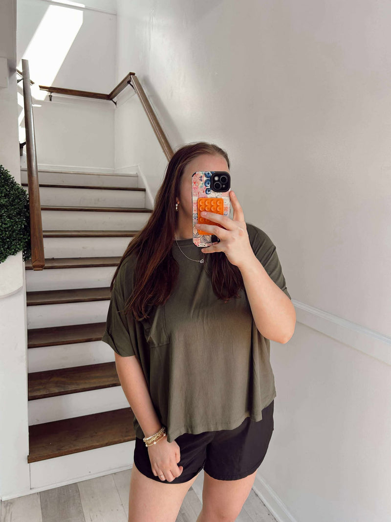 OLIVE RIBBED SLINKY TOP