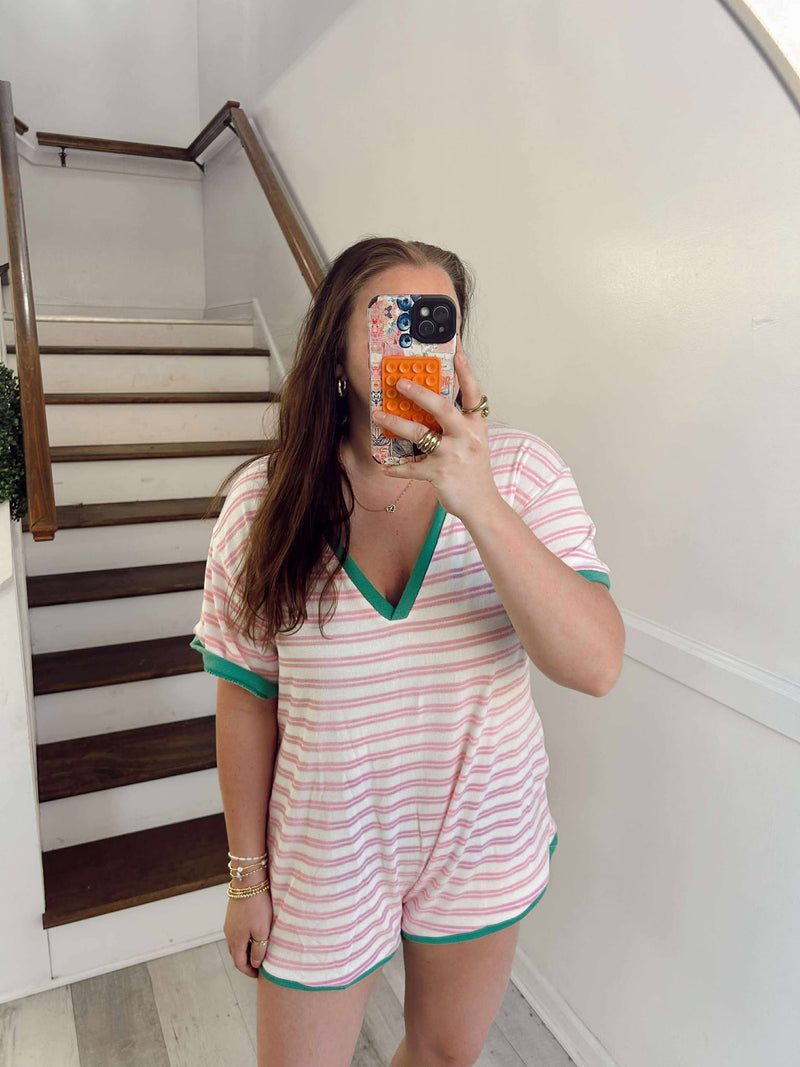 V-Neck striped romper