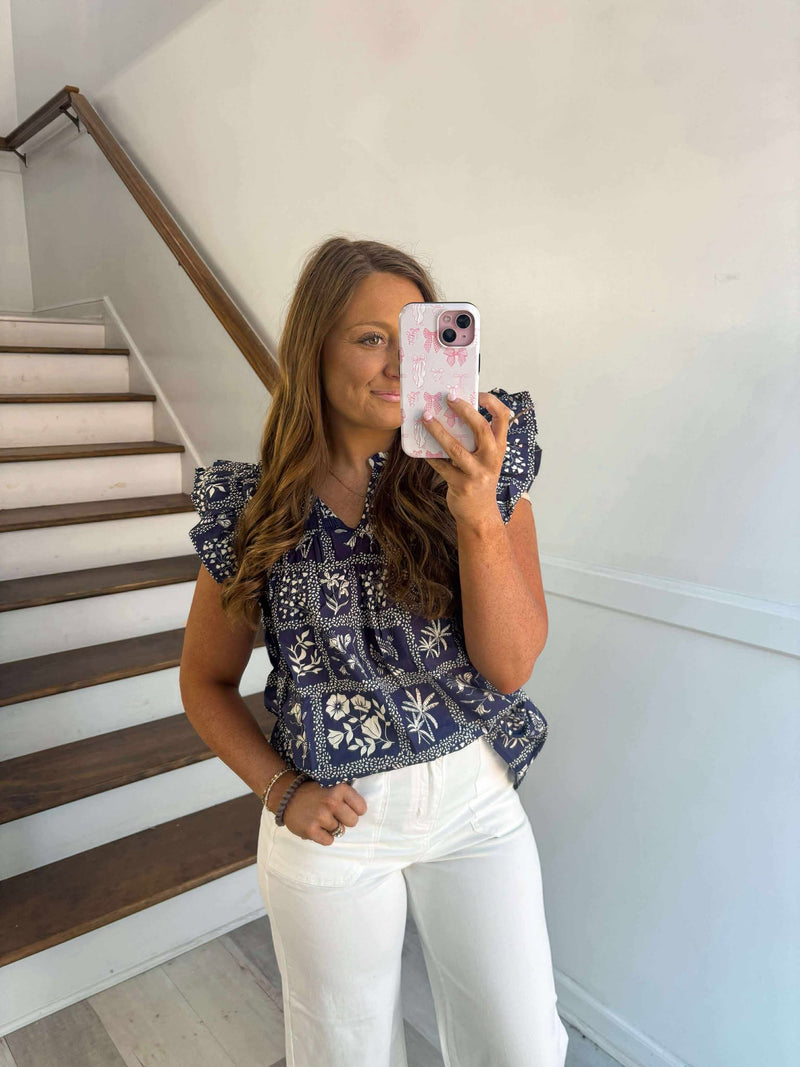 Navy floral top