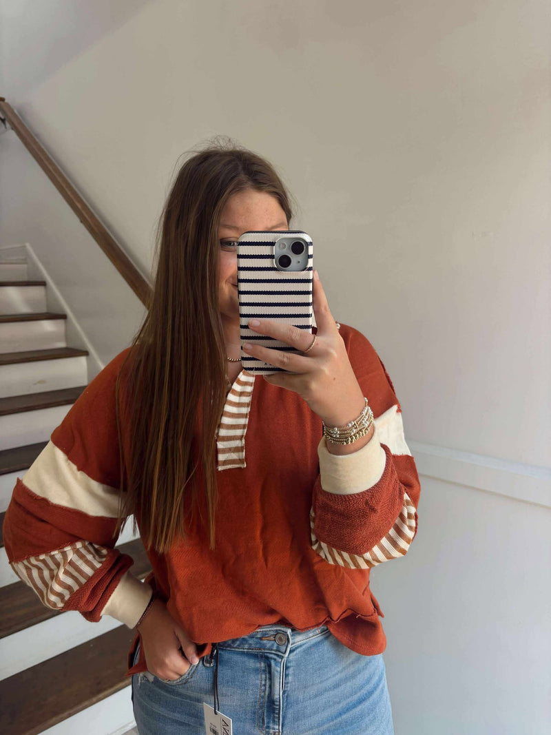 Rust/Cream Striped Sweatshirt