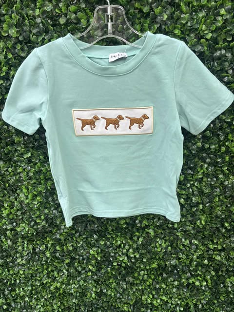 Kids mint hunting puppy tee