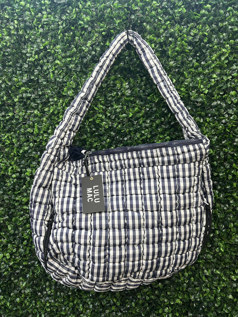 Navy/White Gingham Puffer tote