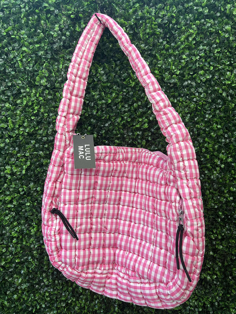 Pink/White Gingham puffer tote