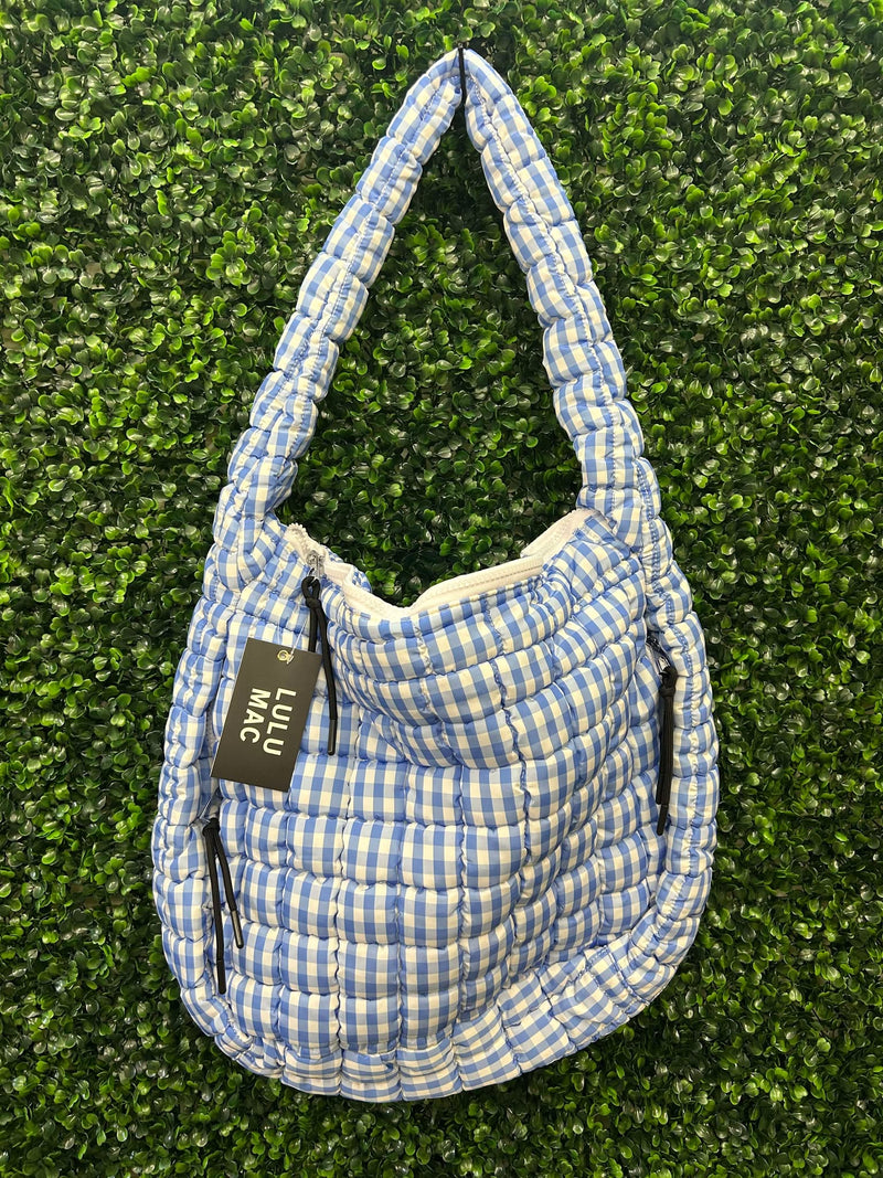 Blue/White Gingham Puffer Tote