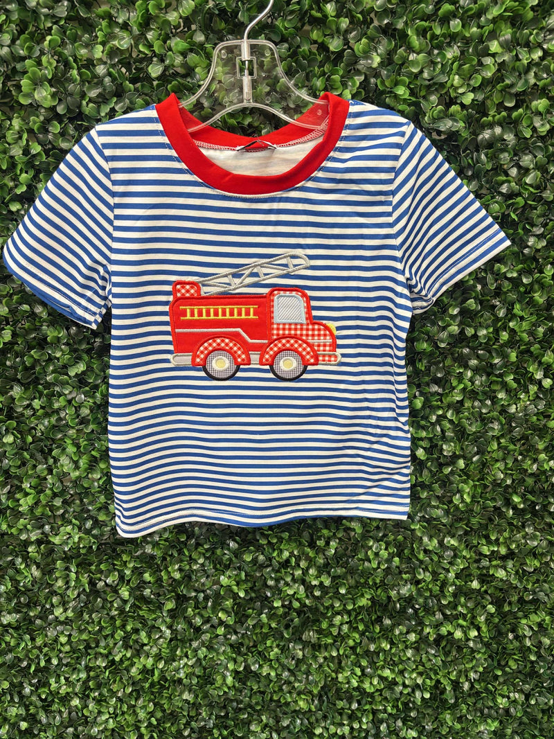 kids striped fire truck tee