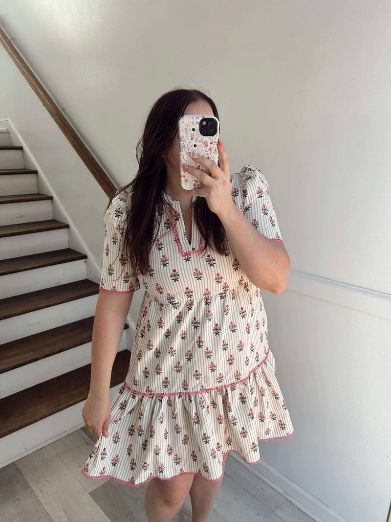 Mary Square Dress Adelyn Cottage Stripes Tan