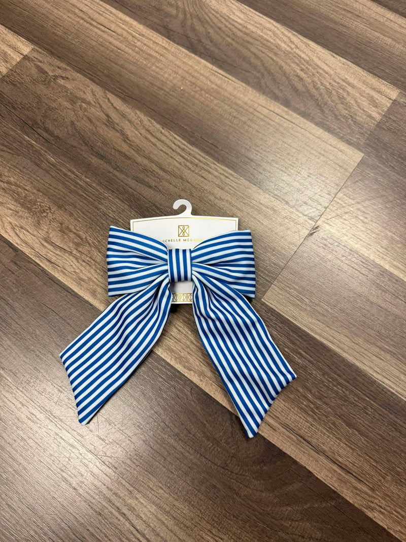 Mary Square Carly Hair Bow Blue & White