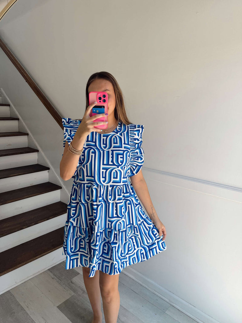 Mary Square Dress Everly Touchdown Blue/White