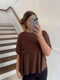 Zenana- Brown Ribbed Slinky Blouse
