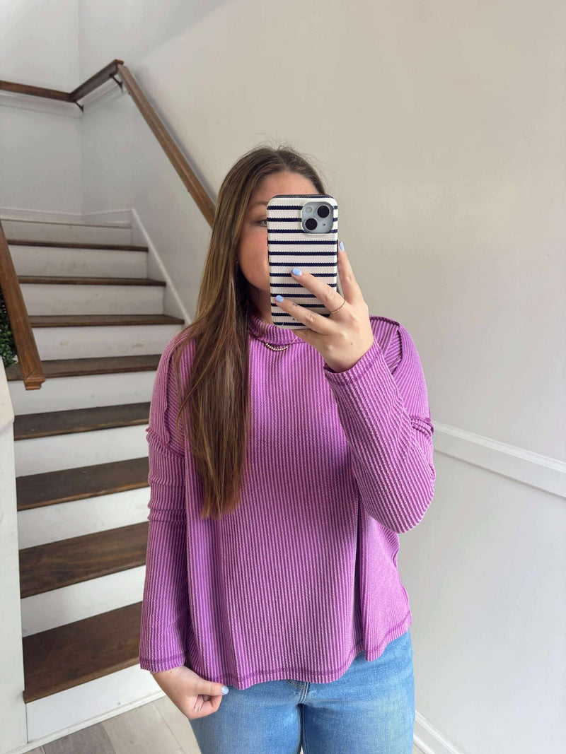 Zenana- plum ribbed long sleeve tee