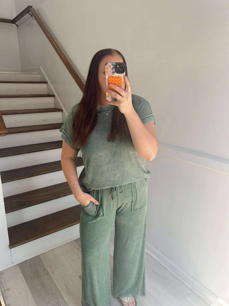 Zenana Dark Green Ribbed Set