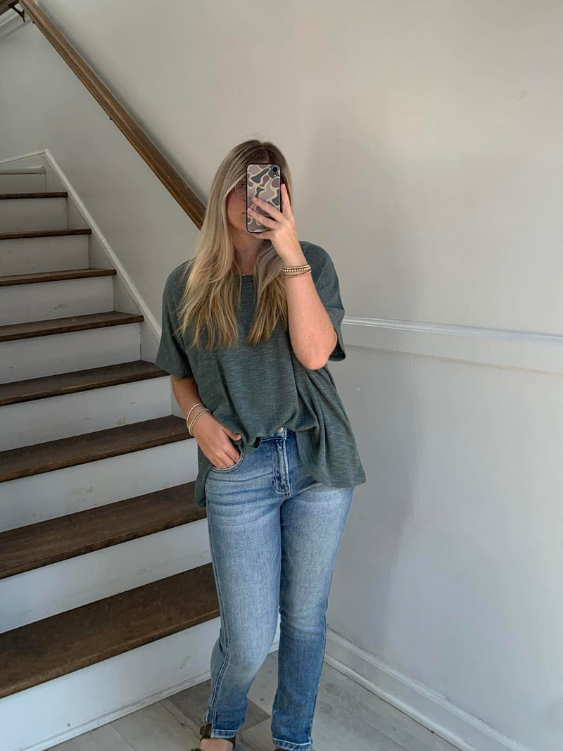 Zenana Ash Jade Oversized Top With Pocket
