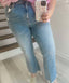Zenana MEDIUM WASHED KICK CROP FLARE DENIM PANTS