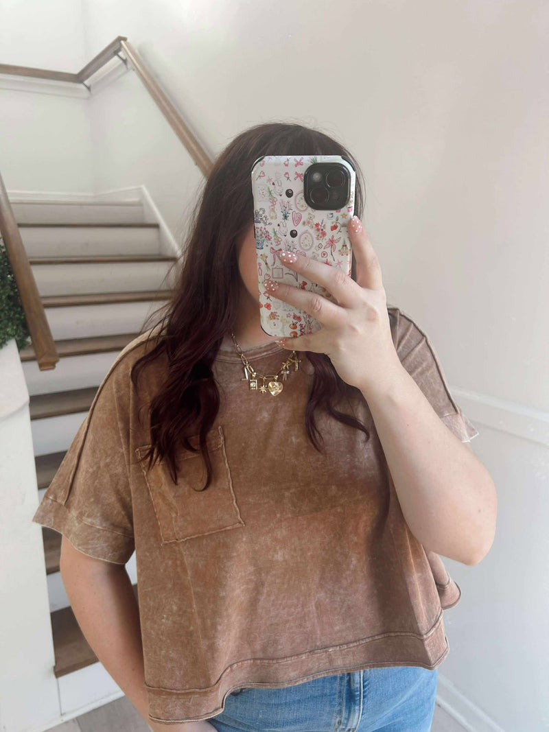 Zenana Brown  SNOW WASHED OVERSIZED CROP BOX TEE