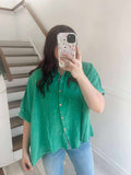 Zenana Kelly Green WASHED DOUBLE GAUZE BUTTON DOWN HALF SLEEVE SHIRT
