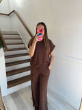 Zenana Brown SHORT SLEEVE TEE & LONG PANTS SET