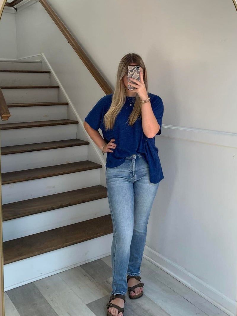 Zenana LT Navy Oversized Top With Pocket