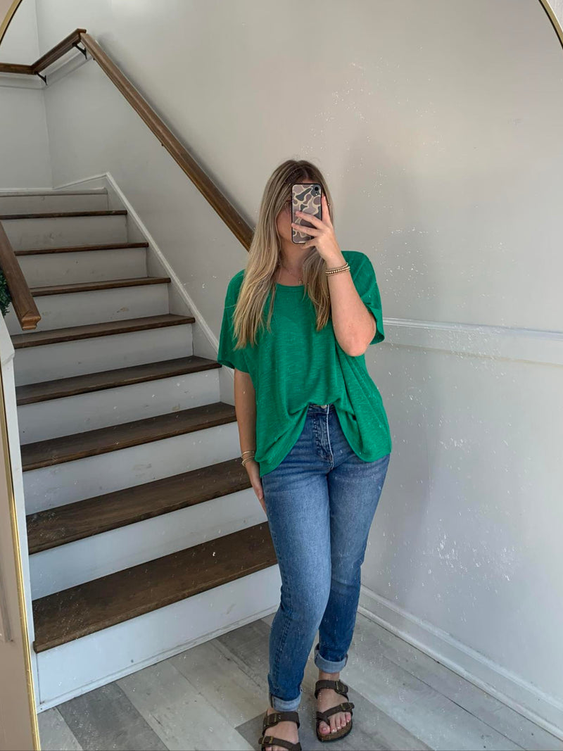 Zenana Kelly Green Oversized Top With Pocket