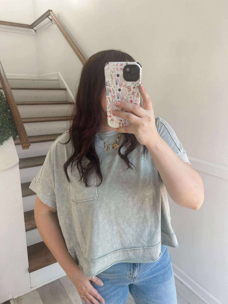Zenana LT Grey SNOW WASHED OVERSIZED CROP BOX TEE