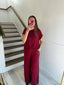 Zenana Cabernet RIBBED ACID WASH RAYON TOP & PANTS SET
