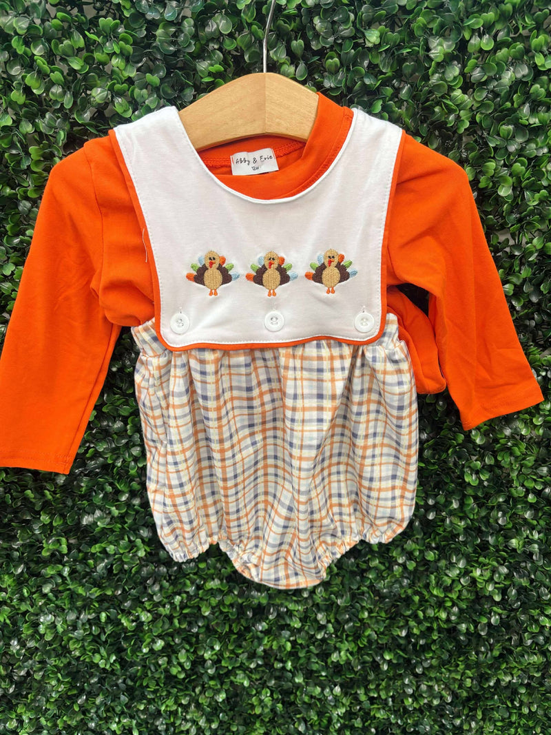 Honeydew- Orange turkey embroidery bubble set