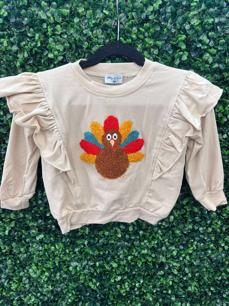 Honeydew Beige turkey french knot ruffle top