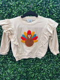 Honeydew Beige turkey french knot ruffle top