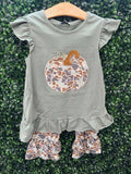Honeydew Camouflage print pumpkin applique ruffle pants set