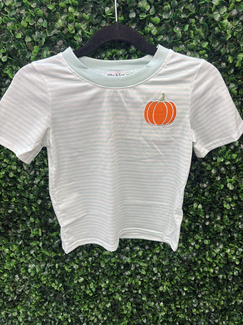 Honeydew Blue pumpkin embroidery stripe top