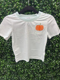 Honeydew Blue pumpkin embroidery stripe top