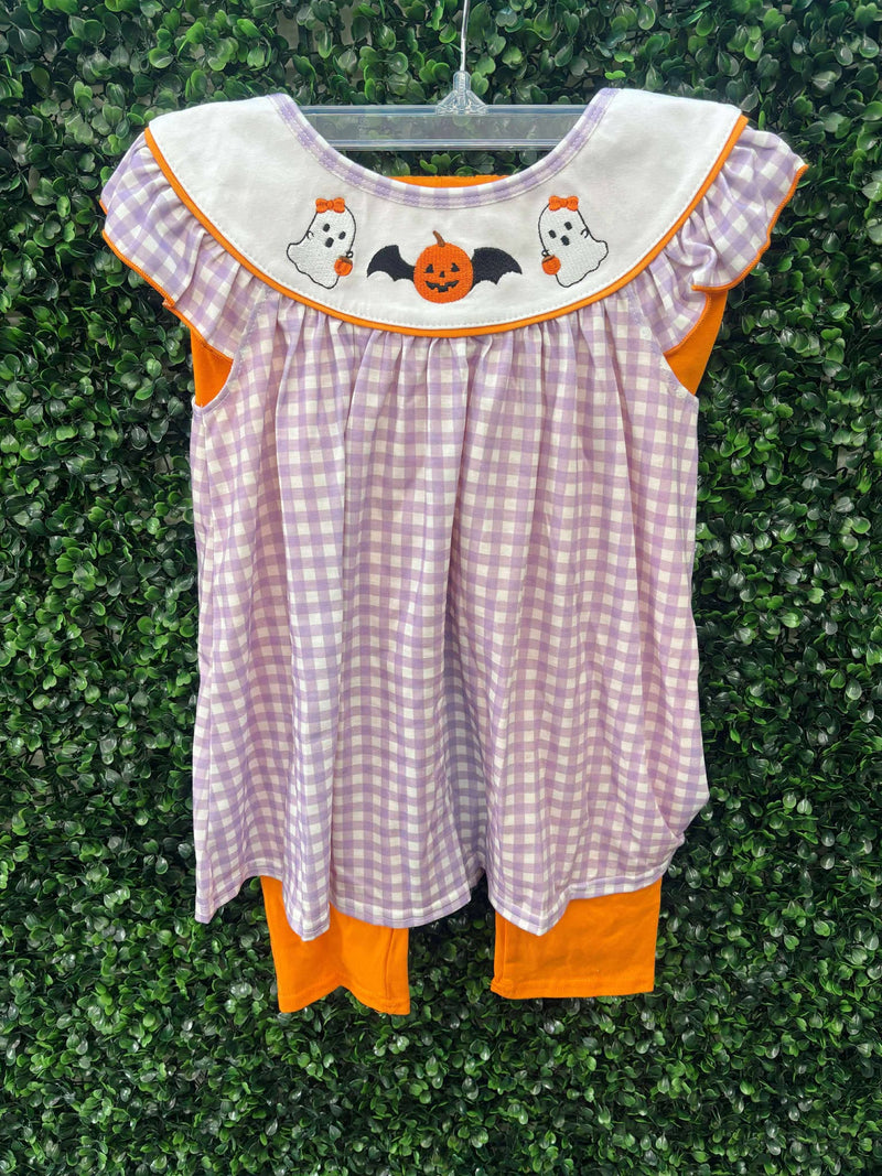 Honeydew Purple Halloween pumpkin ghost embroidery pants set