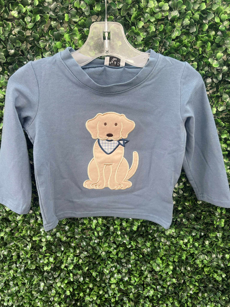 HoneyDew Navy puppy applique top