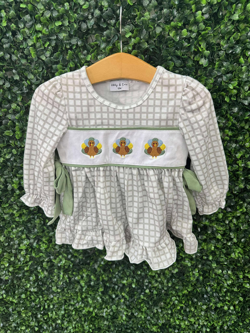 Honeydew Green turkey embroidery ruffle bubble