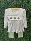 Honeydew Green turkey embroidery gingham ruffle pants set