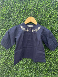 Honeydew Navy floral embroidery linen girl dress