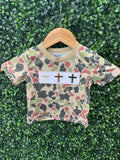 honeydew  Camouflage cross embroidery top
