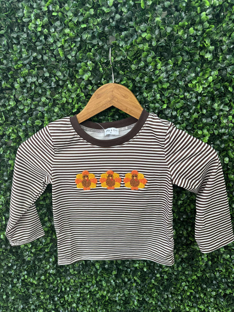 Honeydew Brown turkey french knot stripe top