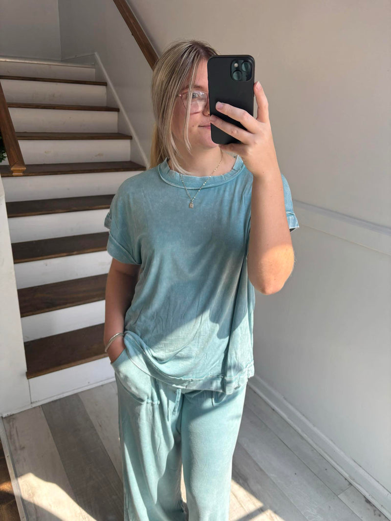 Zenana Teal Ribbed Set
