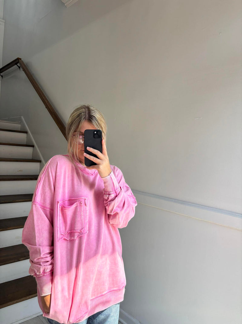 Zenana Candy Pink Pocket Sweater