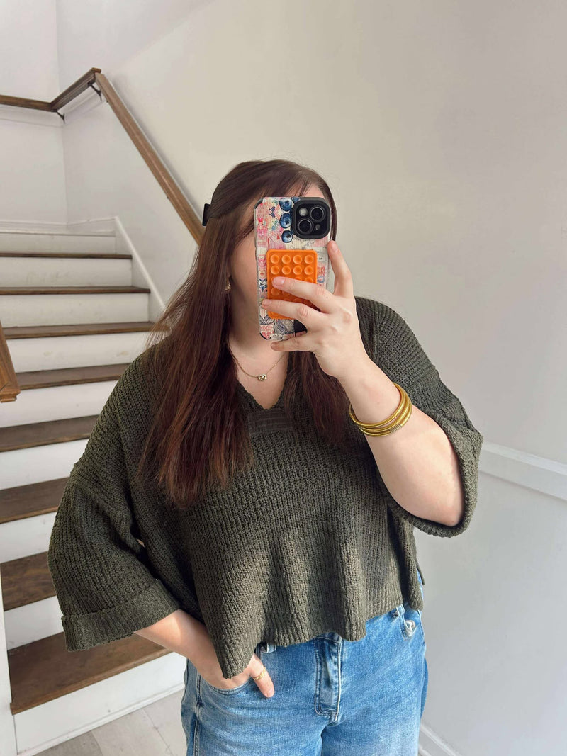 Zenana DK Olive Waffle Knit Sweater Top