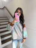 Jodiful teal and brown striped sweater