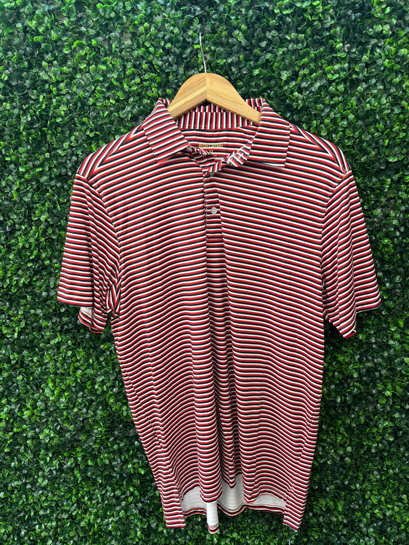 Meripex Mens Red Black and White Stripped Polo