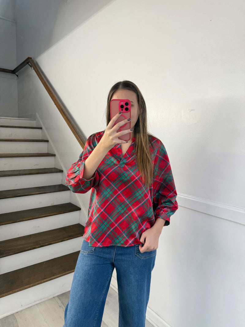 Mary Square Christmas Plaid Top