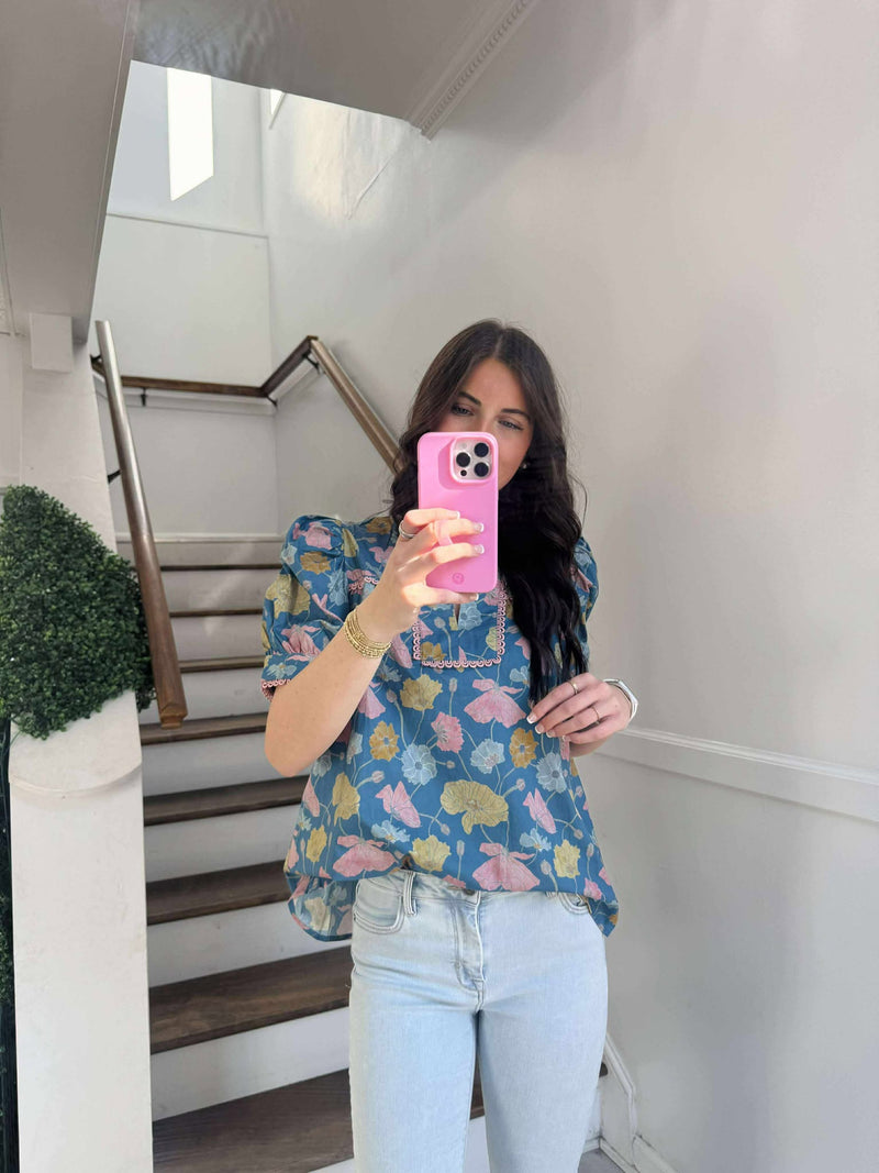 Entro- teal puff sleeve top